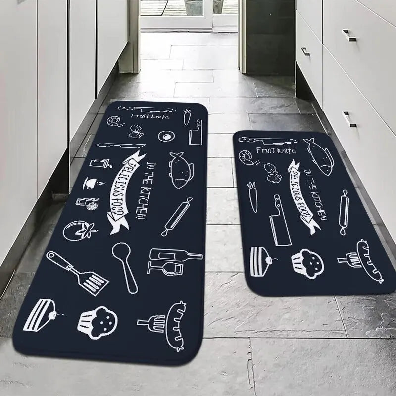 VIKAMA American Minimalist Kitchen Anti-Slip Floor Mat Bathroom Door Mat Kitchen Two-Piece Set Absorbent Carpet Home Decoration