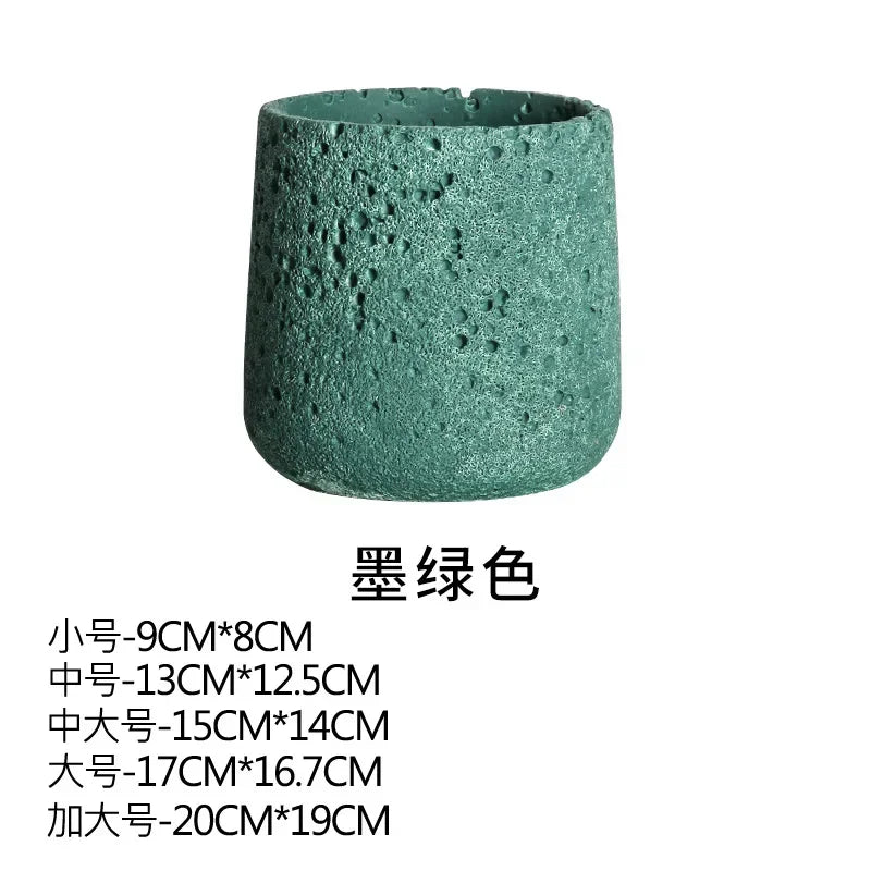 Nordic Cement Flower Pot Decoration Creative Mountain Stone Breathable Green Plant Potted with Tray Flowerpot Decoration