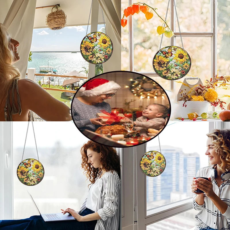 Tree of Life Acrylic Suncatcher Round Sign for Home Garden Decorative Stained Window Hanging Pendant Wall Art Ornament Plate