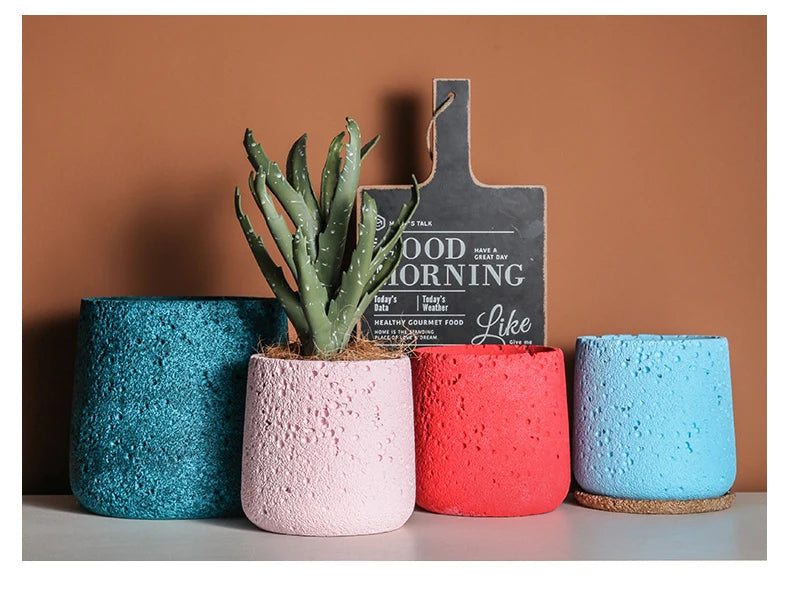 Nordic Cement Flower Pot Decoration Creative Mountain Stone Breathable Green Plant Potted with Tray Flowerpot Decoration