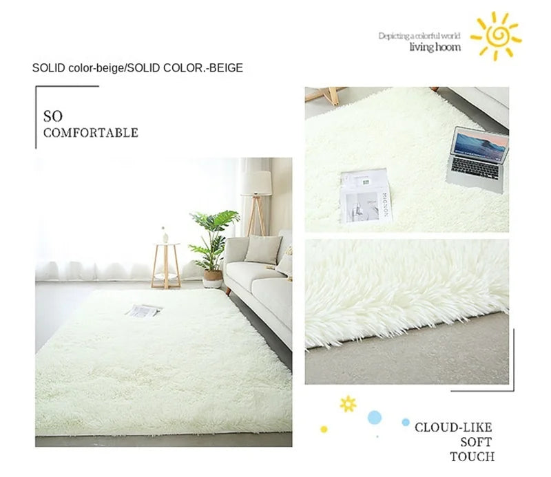 VIKAMA blue Tie dye gradient silk plush carpet, living room coffee table mat, bedroom bedside solid color long plush carpet