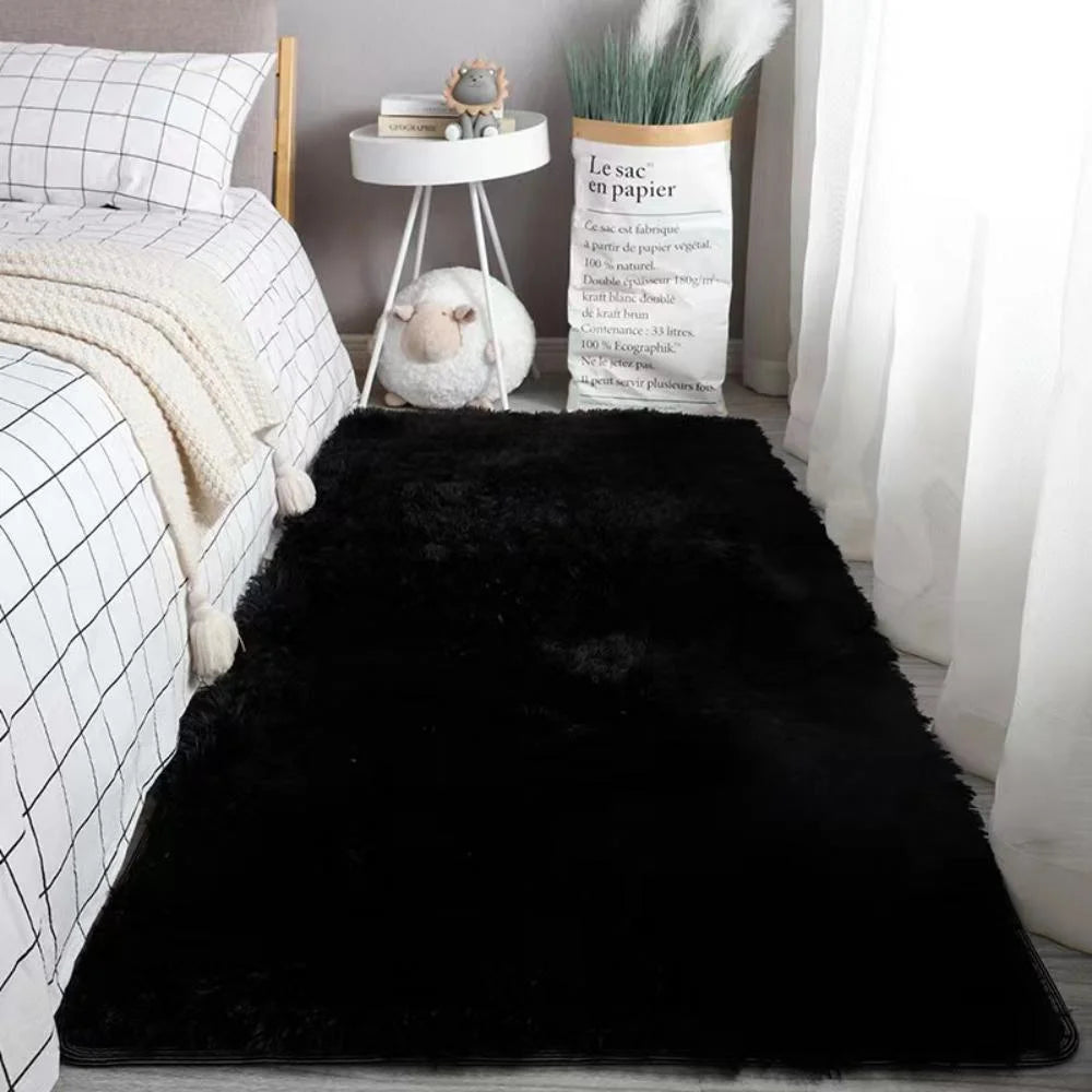 VIKAMA blue Tie dye gradient silk plush carpet, living room coffee table mat, bedroom bedside solid color long plush carpet