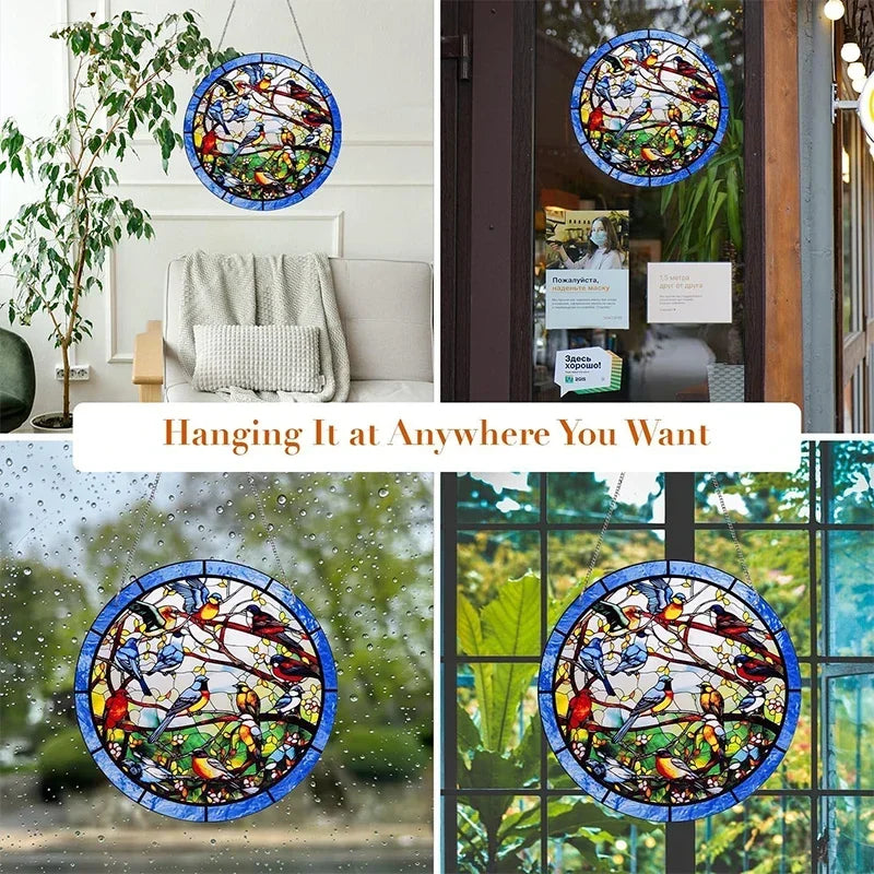 Tree of Life Acrylic Suncatcher Round Sign for Home Garden Decorative Stained Window Hanging Pendant Wall Art Ornament Plate