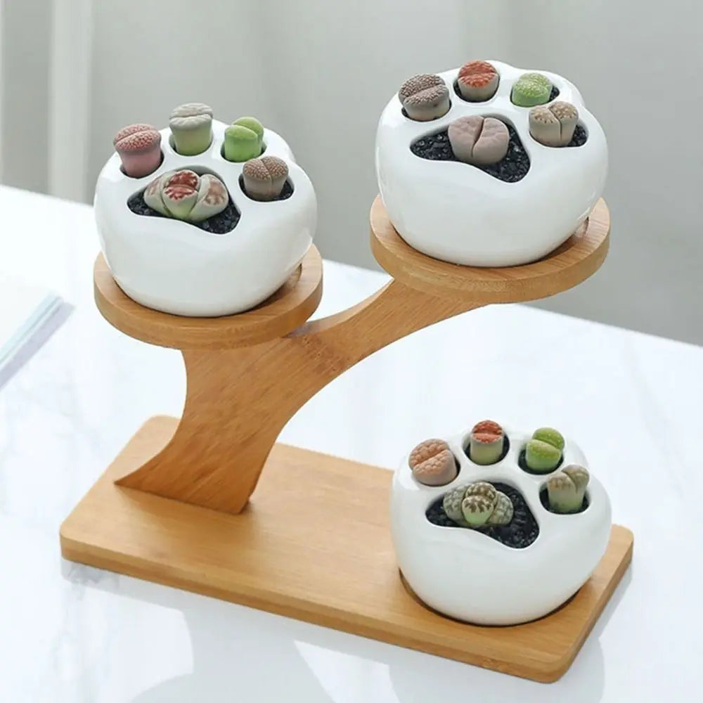 Bamboo Wood Tray 3-Layers Flowerpot Holder,Plants Stand Home Decoration Gardening Supplies Succulents Bonsai Organizer