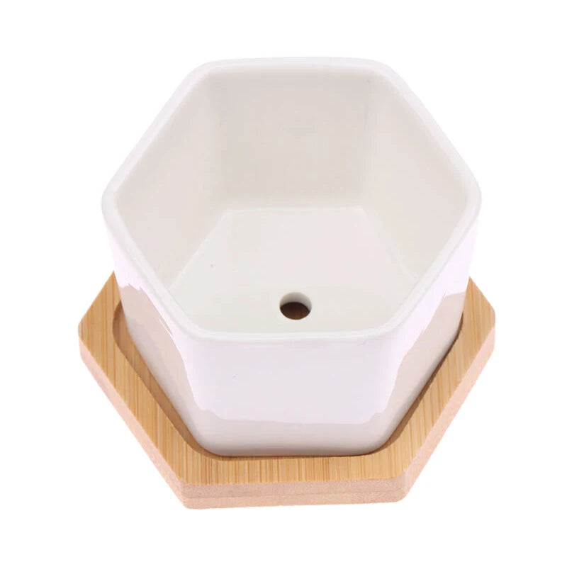 Ceramic Flowerpot White Hexagon Ceramic Pot With Tray European Flowerpot Simple Succulent Plant Container Small Bonsai Pots