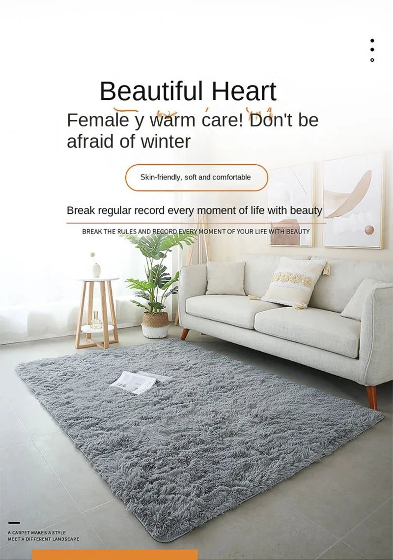 VIKAMA blue Tie dye gradient silk plush carpet, living room coffee table mat, bedroom bedside solid color long plush carpet