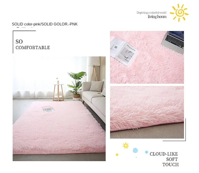 VIKAMA blue Tie dye gradient silk plush carpet, living room coffee table mat, bedroom bedside solid color long plush carpet