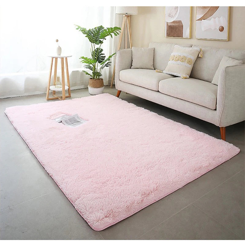 VIKAMA blue Tie dye gradient silk plush carpet, living room coffee table mat, bedroom bedside solid color long plush carpet
