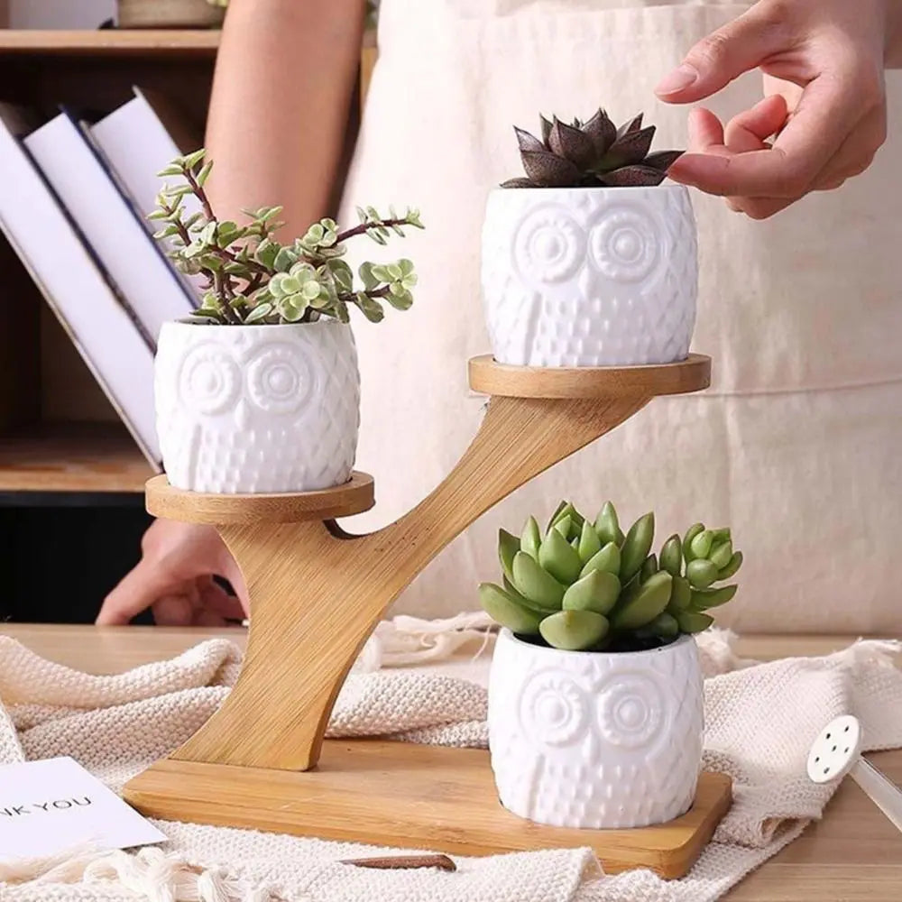 Bamboo Wood Tray 3-Layers Flowerpot Holder,Plants Stand Home Decoration Gardening Supplies Succulents Bonsai Organizer