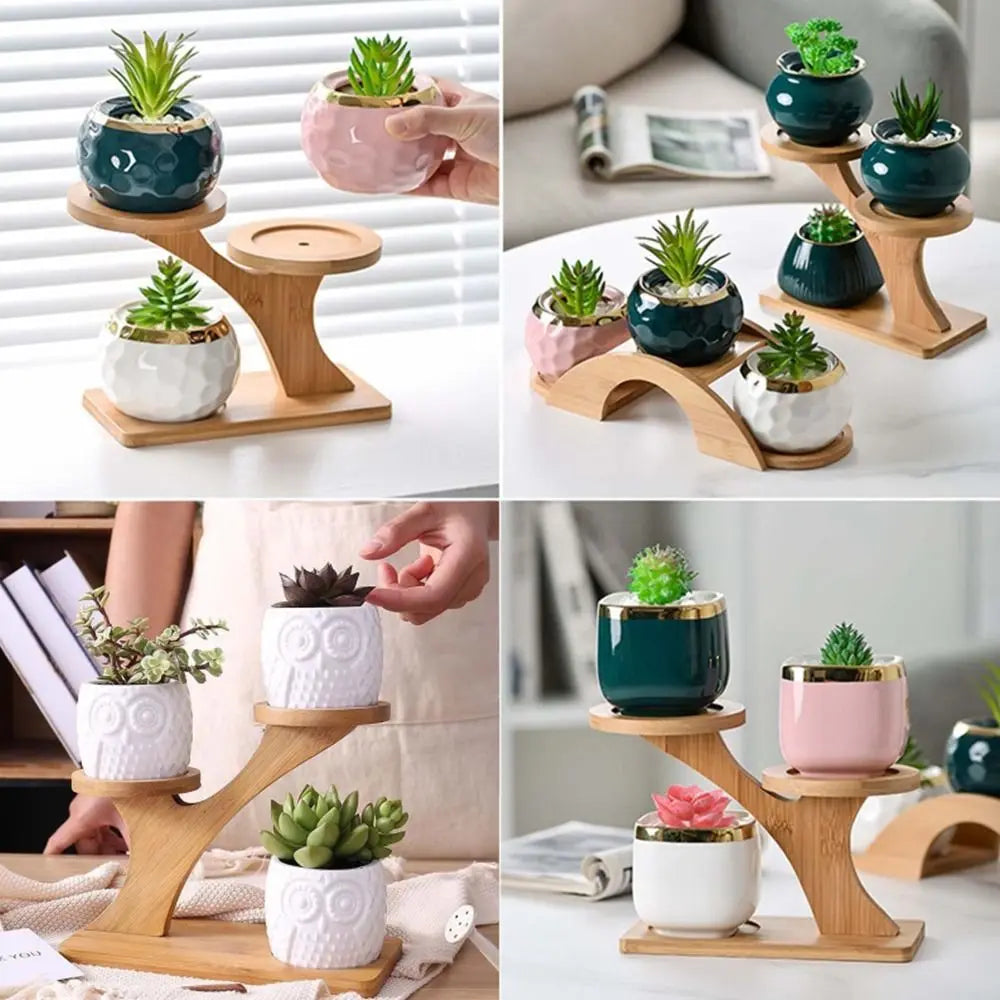 Bamboo Wood Tray 3-Layers Flowerpot Holder,Plants Stand Home Decoration Gardening Supplies Succulents Bonsai Organizer