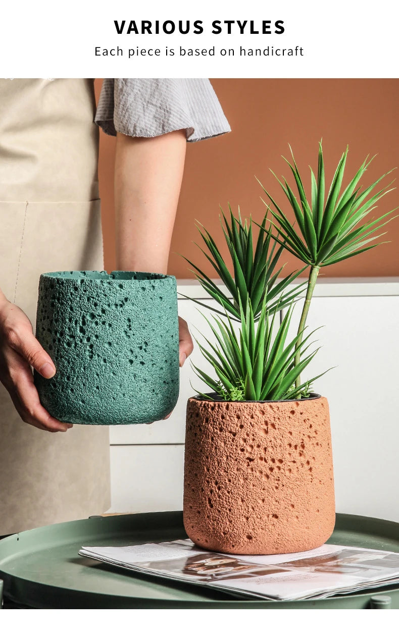 Nordic Cement Flower Pot Decoration Creative Mountain Stone Breathable Green Plant Potted with Tray Flowerpot Decoration