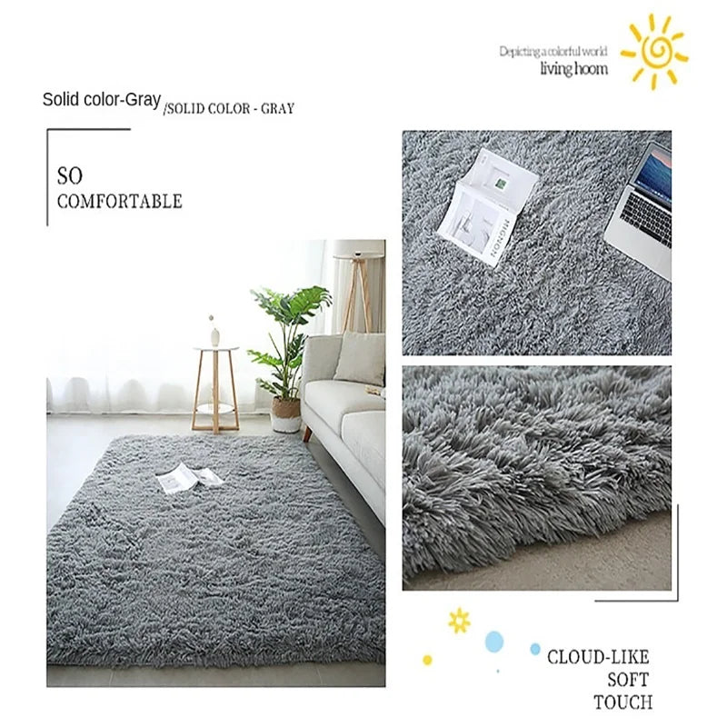 VIKAMA blue Tie dye gradient silk plush carpet, living room coffee table mat, bedroom bedside solid color long plush carpet