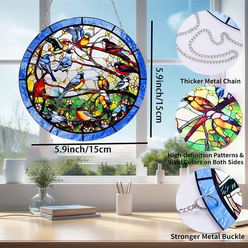 Tree of Life Acrylic Suncatcher Round Sign for Home Garden Decorative Stained Window Hanging Pendant Wall Art Ornament Plate