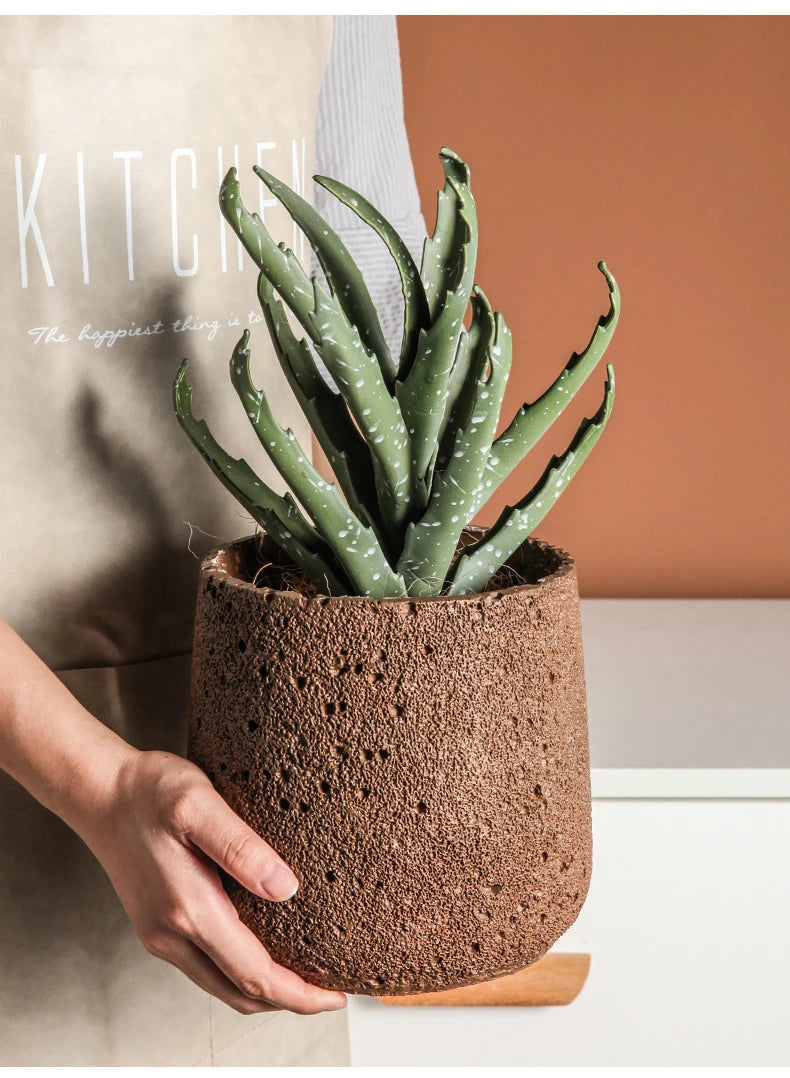 Nordic Cement Flower Pot Decoration Creative Mountain Stone Breathable Green Plant Potted with Tray Flowerpot Decoration