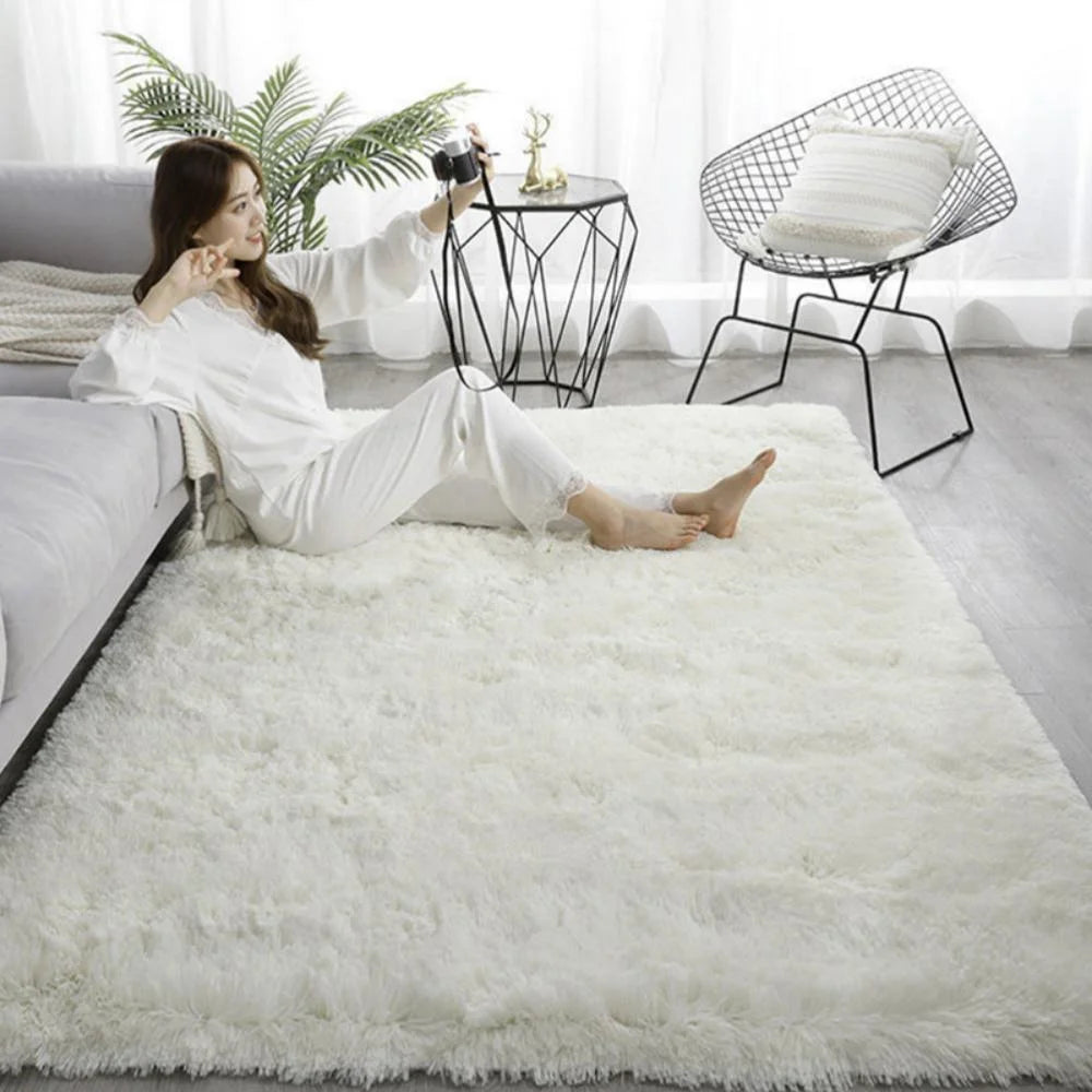 VIKAMA blue Tie dye gradient silk plush carpet, living room coffee table mat, bedroom bedside solid color long plush carpet