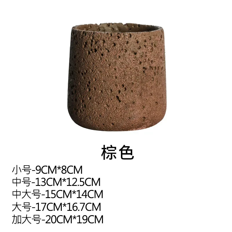 Nordic Cement Flower Pot Decoration Creative Mountain Stone Breathable Green Plant Potted with Tray Flowerpot Decoration