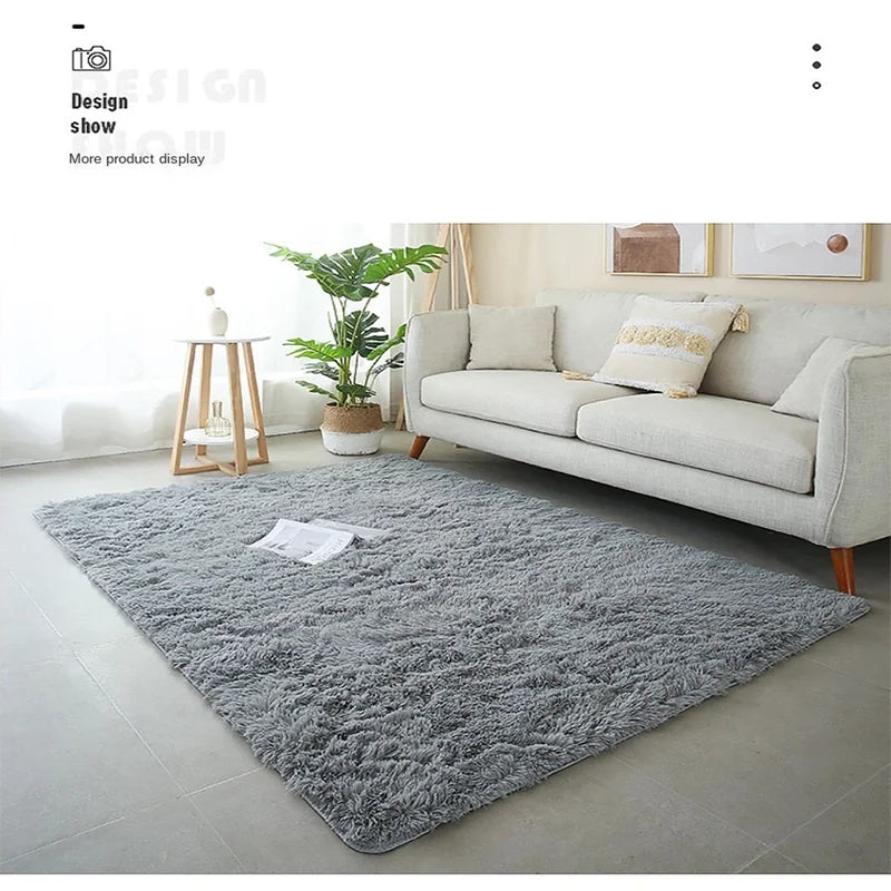 VIKAMA blue Tie dye gradient silk plush carpet, living room coffee table mat, bedroom bedside solid color long plush carpet